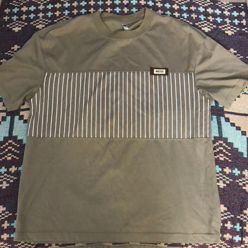Tan Short Sleeve Tee with Minimalist Stripes